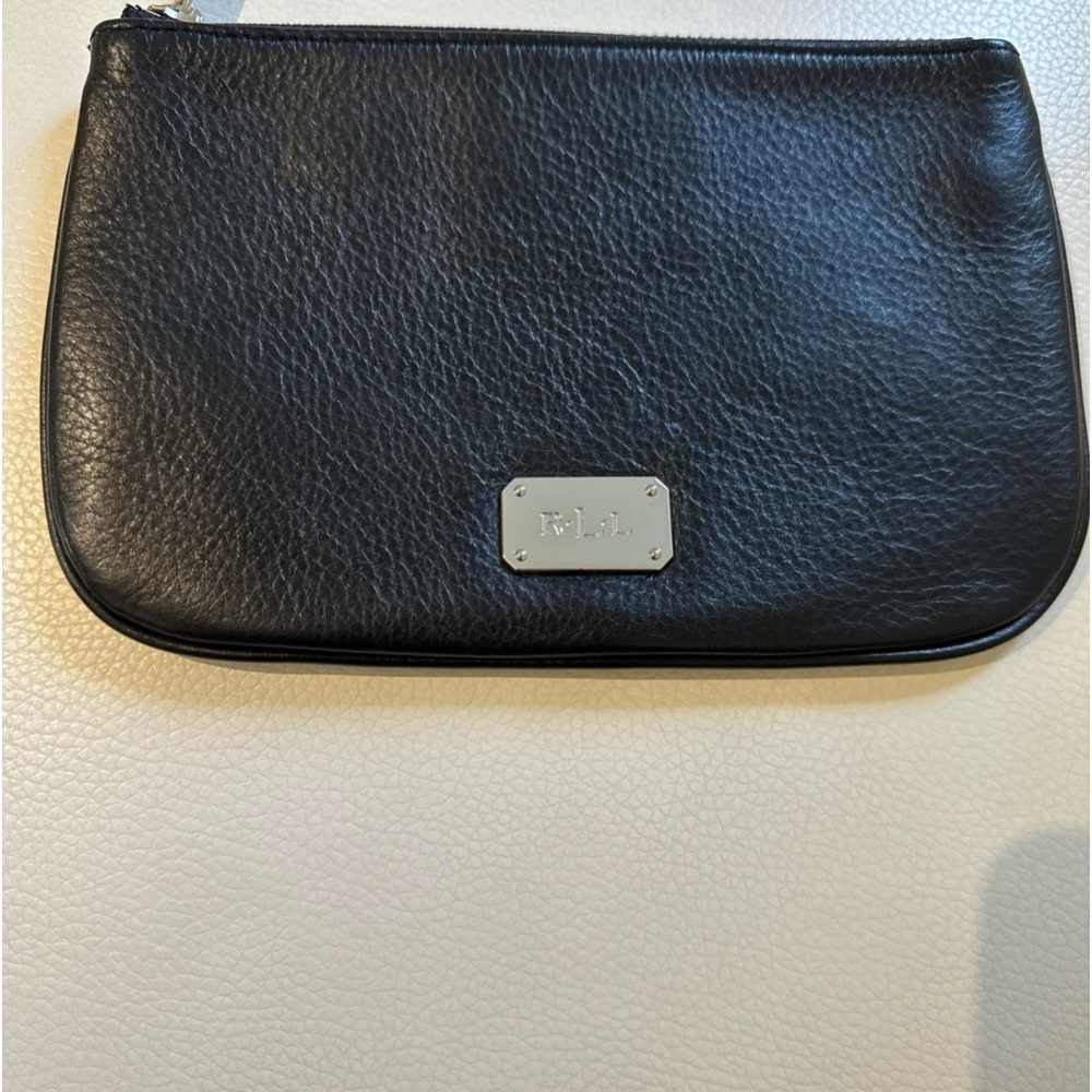 Lauren Ralph Lauren Europe black leather make up bag zipper